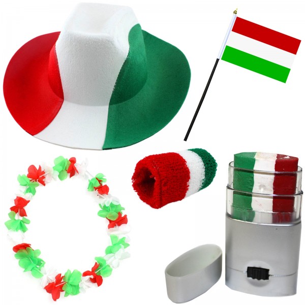 Fan-Paket EM &quot;Ungarn&quot; Hungary Fußball Hut Kette Schminke Schweißband Flagge