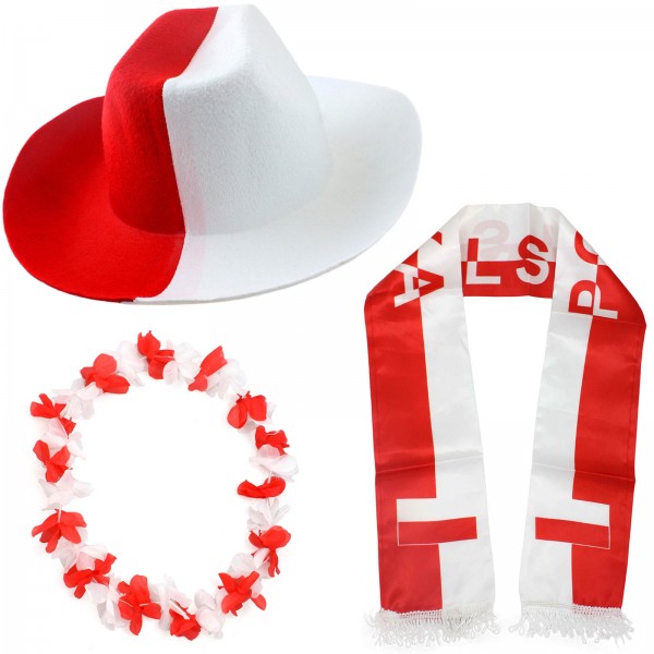 Fan-Paket &quot;Polen&quot; Poland Polska WM EM Fußball Schal Hawaiikette Hut Fanartikel