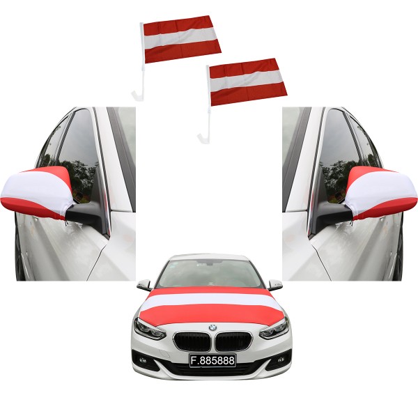 Aut-Fan-Paket EM &quot;Österreich&quot; Austria Fußball Flaggen Außenspiegel Motorhaubenüberzug