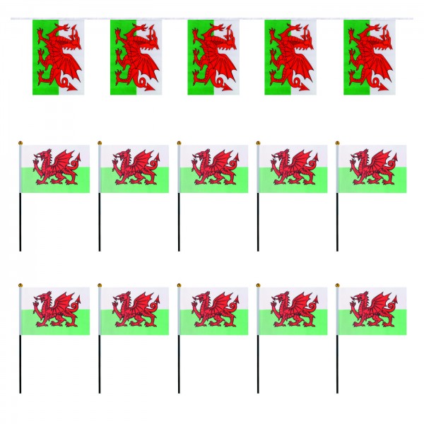 FANSET EM Fußball &quot;Wales&quot; Girlande 10x Handflaggen