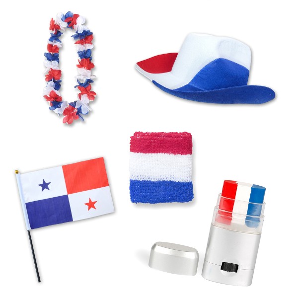 Fan-Paket EM &quot;Panama&quot; Fußball Hut Kette Schminke Schweißband Flagge