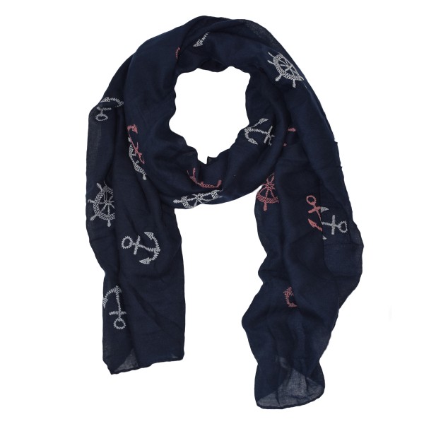 Scarf Long &quot;Maritime&quot; Anchor High Print Fringes Summer
