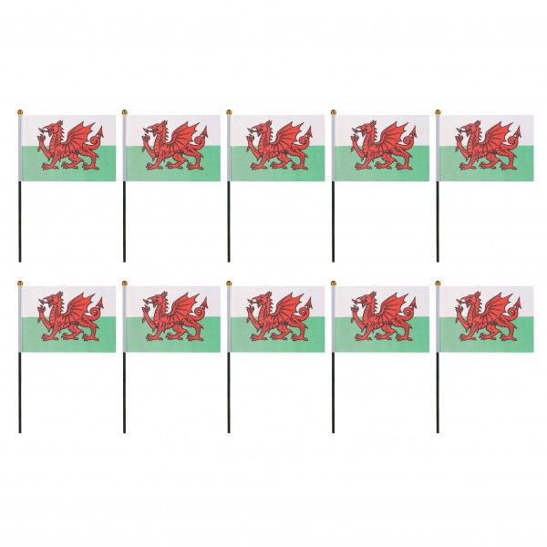 Mini Handfahnen 10 Stück Set &quot;Wales&quot; EM WM Flaggen Fanartikel