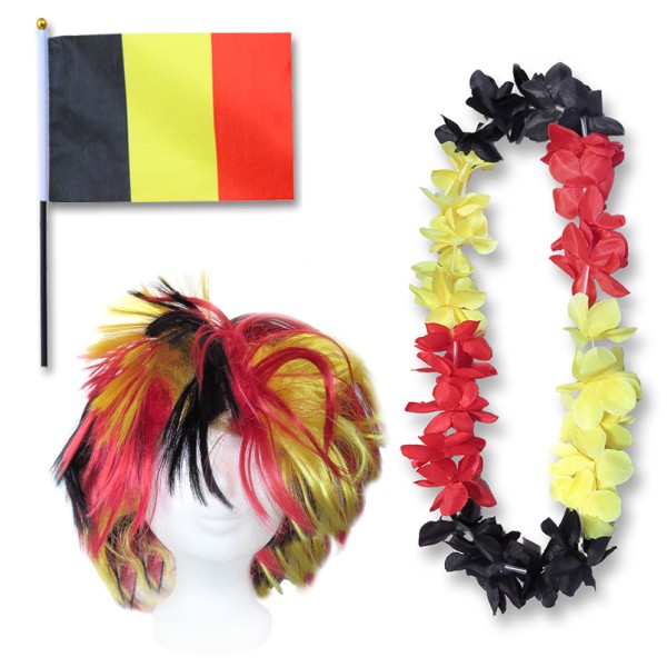 Fanset &quot;Belgien&quot; Belgium Blumenkette Fahne Flagge Perücke Wig
