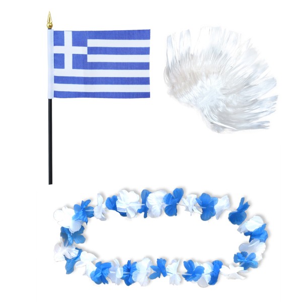 Fanset &quot;Griechenland&quot; Greece Blumenkette Fahne Flagge Perücke Irokese