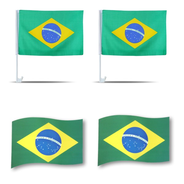 Fanpaket fürs Auto EM &quot;Brasilien&quot; Brazil Brasil Fußball Flaggen 3D Magnet Fahren Autofahnen