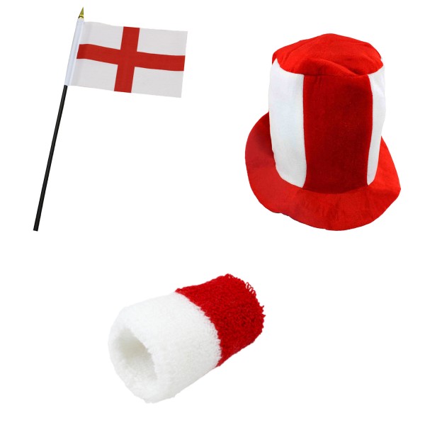 FANSET EM Fußball &quot;England&quot; Zylinder Hut Schweißband Mini Flagge