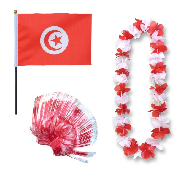 Fanset &quot;Tunesien&quot; Tunisia Blumenkette Fahne Flagge Perücke Irokese