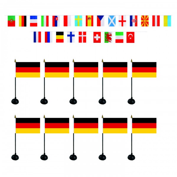 FANSET EM &quot;Deutschland&quot; Fußball Teilnehmer Girlande 10x Mini Handflaggen und Halter