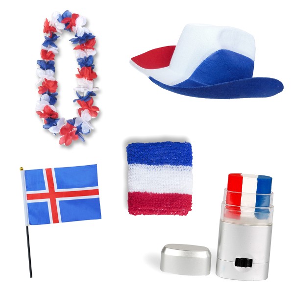 Fan-Paket EM &quot;Island&quot; Iceland Fußball Hut Kette Schminke Schweißband Flagge