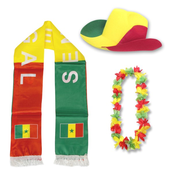 Fan-Paket &quot;Senegal&quot; Amerika WM EM Fußball Schal Hawaiikette Hut Fanartikel
