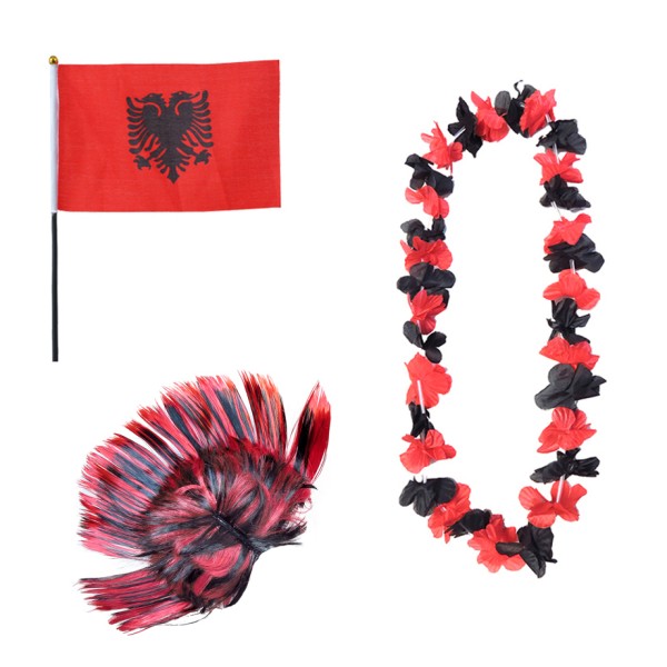Fanset &quot;Albanien&quot; Albania Blumenkette Fahne Flagge Perücke Irokese