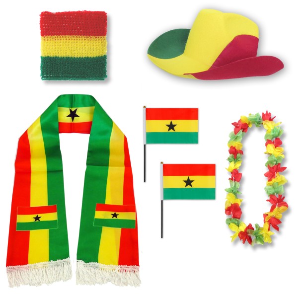 Fan-Paket &quot;Ghana&quot; WM EM Fußball Schal Hawaiikette Hut Schweissband Fahne Flagge