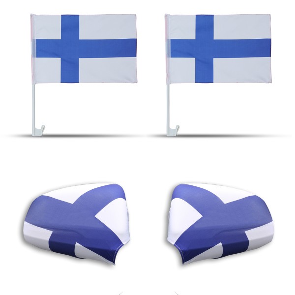 Fan-Paket-3 &quot;Finnland&quot; WM EM Länder Fußball Flaggen Fahren Autoset Spiegelflaggen