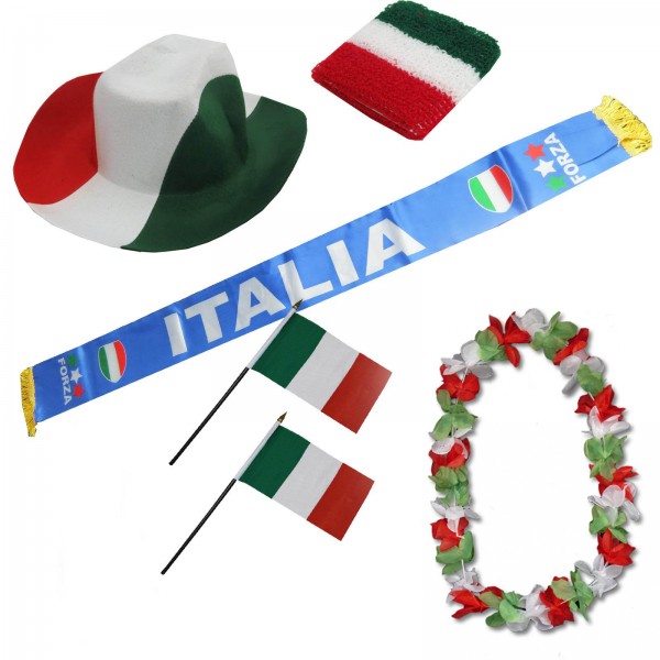 Fan-Paket &quot;Italien&quot; Italy Italia WM EM Fußball Schal Hawaiikette Hut Schweissband Fahne Flagge