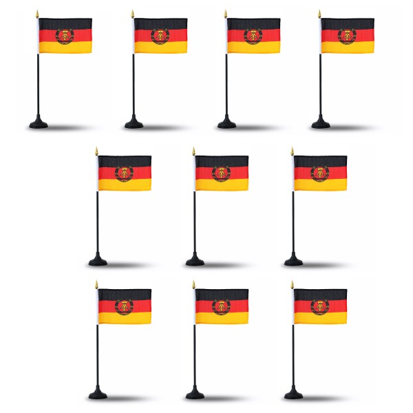 Mini Handfahnen mit Tischständer Fuß 10 Stück Set &quot;DDR&quot; Ostdeutschland EM WM Flaggen Fanartikel